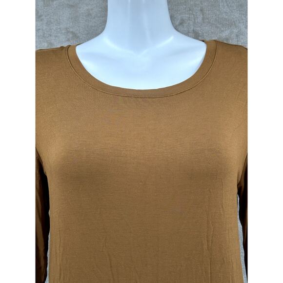 LOGO Lori Goldstein Top Womens Medium Tan Camel Twin Set Layered Tunic Stretch - Picture 2 of 8